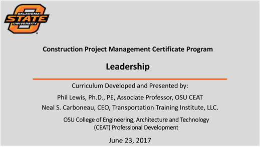 Neal Carboneau's Leadership certificate program slide